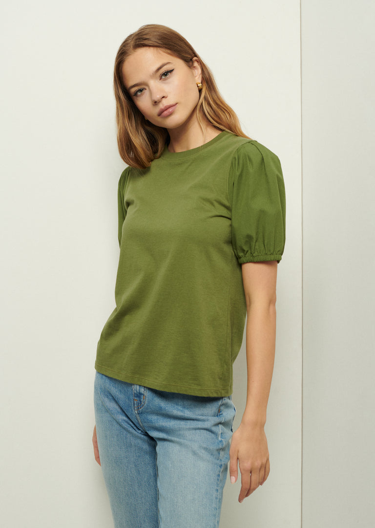 Heather Fatigue V-Neck Puff Sleeve T-Shirt | Derek Lam 10 Crosby