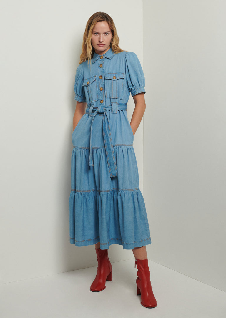 Alexandra Puff Sleeve Shirt Midi Dress | Derek Lam 10 Crosby