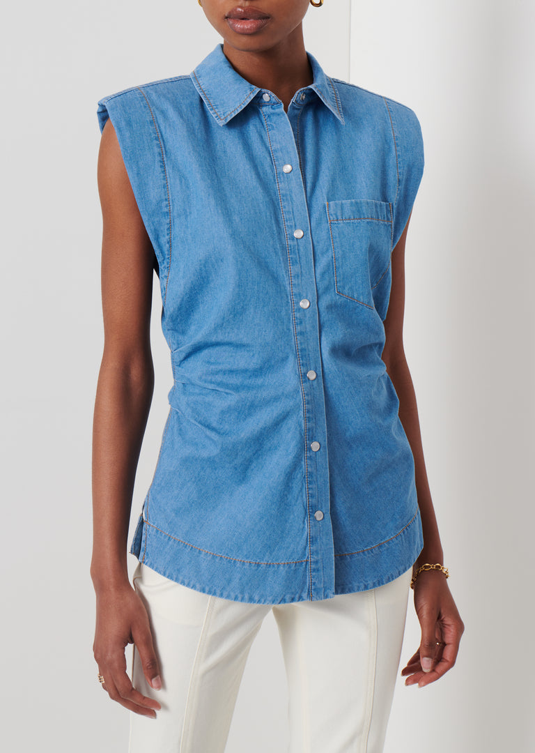 Marley Light Ruched Sleeve Button Down Shirt | Derek Lam 10 Crosby