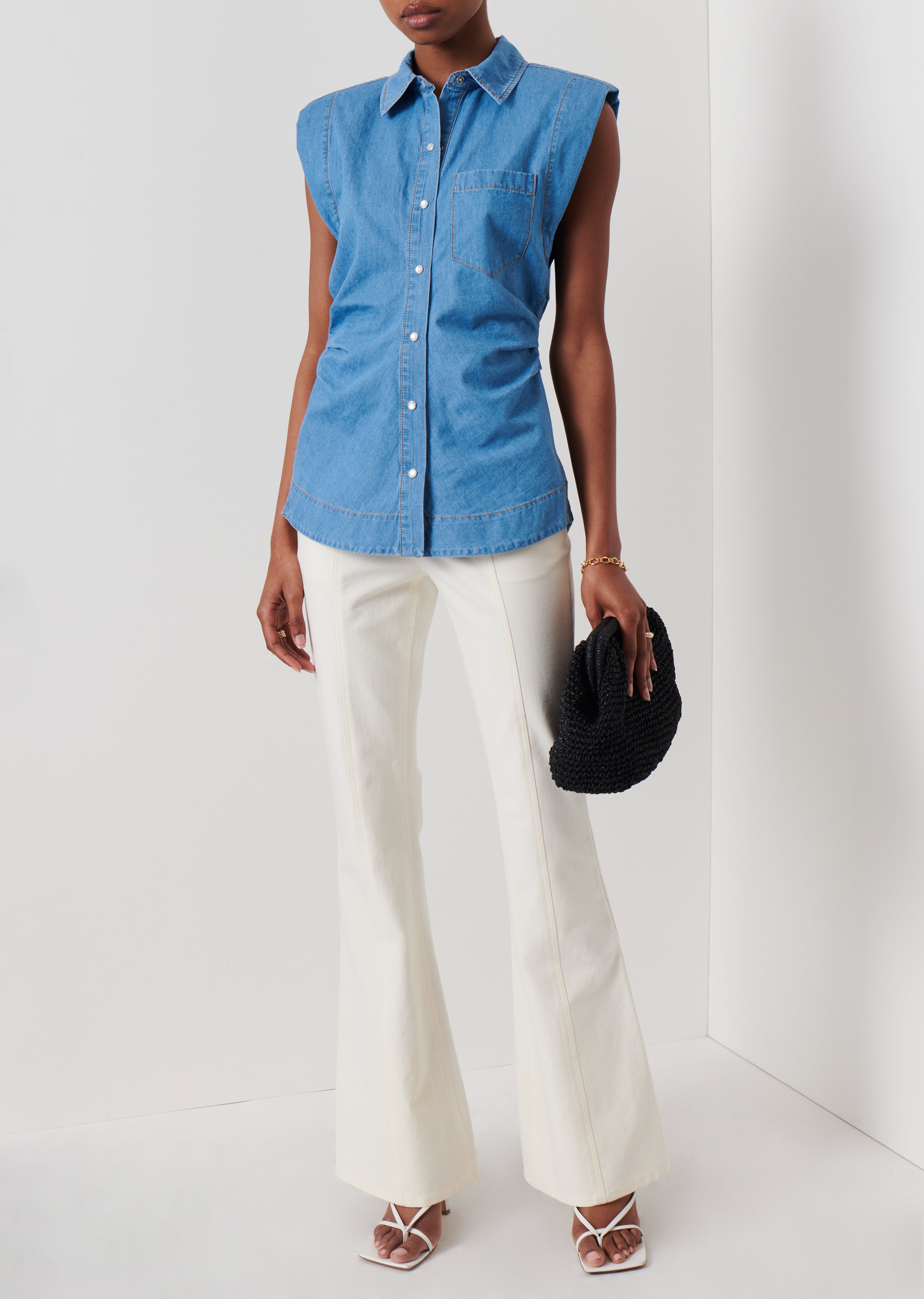 Marley Light Ruched Sleeve Button Down Shirt | Derek Lam 10 Crosby