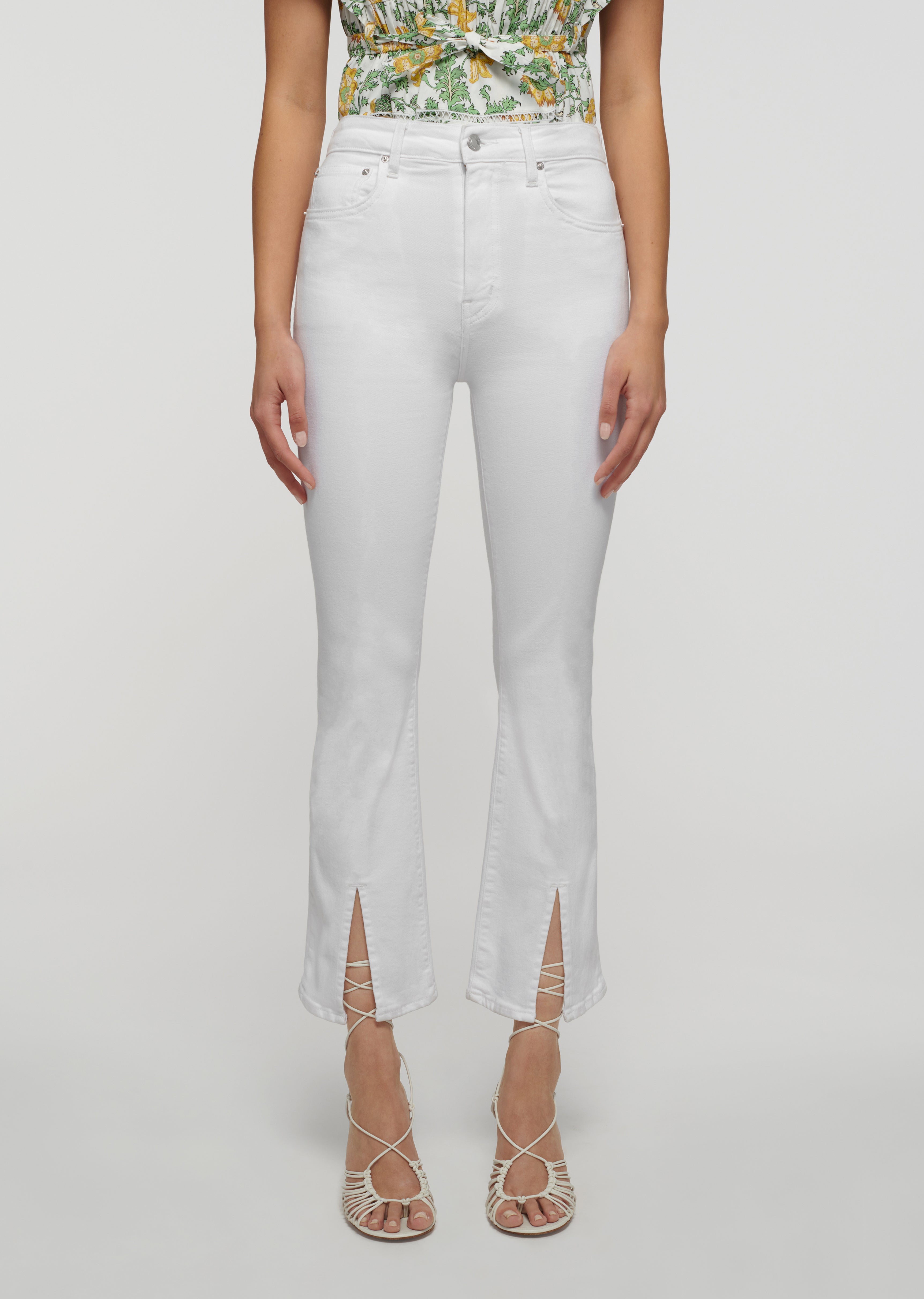 Derek Lam Mira Front Slit Crop Flare Jeans In White