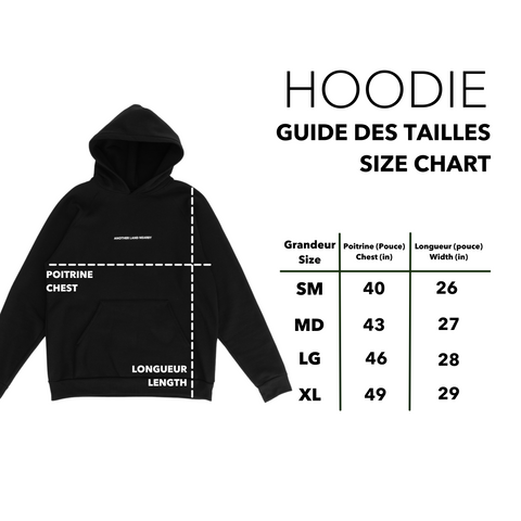 Guide des tailles - hoodie Mahonia écologique - coton biologique - fabrication locale