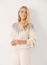 Part Two Lyda Cream Two Tone V Neck Jumper