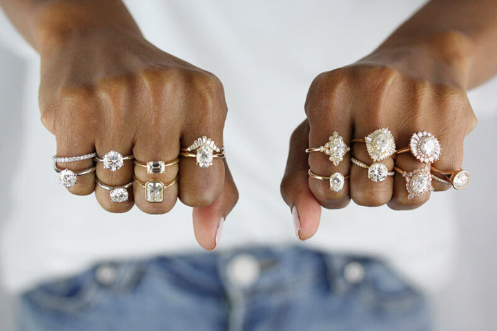 model wearing a variety of ethical engagement rings on each hand
File Name: ethical-engagement-rings-on-hand