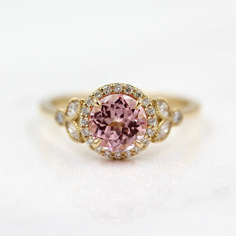 THE CATE RING (ROUND) - PEACHY-PINK CREATED SAPPHIRE