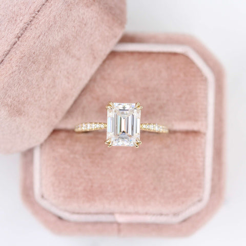 Grace Emerald-Cut Diamond Ring in Pink Ring Box