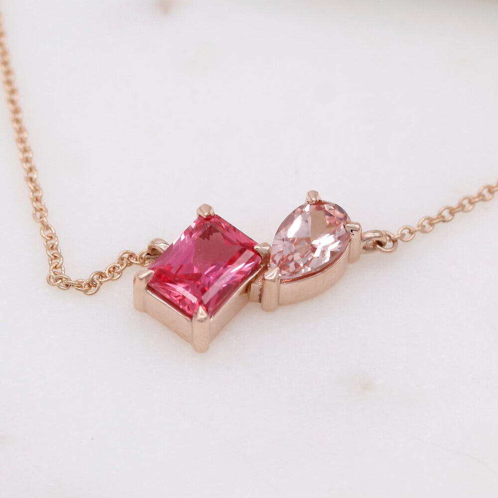 Rose gold and pink sapphire two-stone necklace