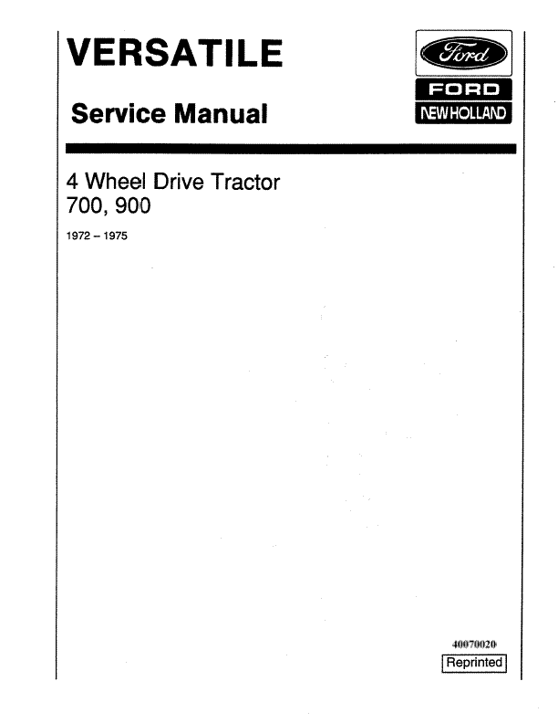 New Holland 700, 900 Tractor Service Repair Manual 40070020 | Manual labs