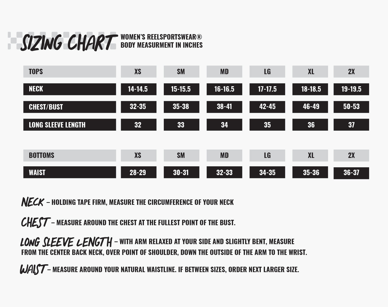 Size Chart - Reel Sportswear