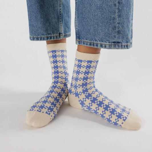 Socks - Blue Pixel Gingham