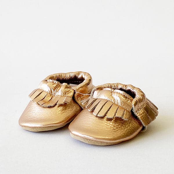 rose gold baby moccasins