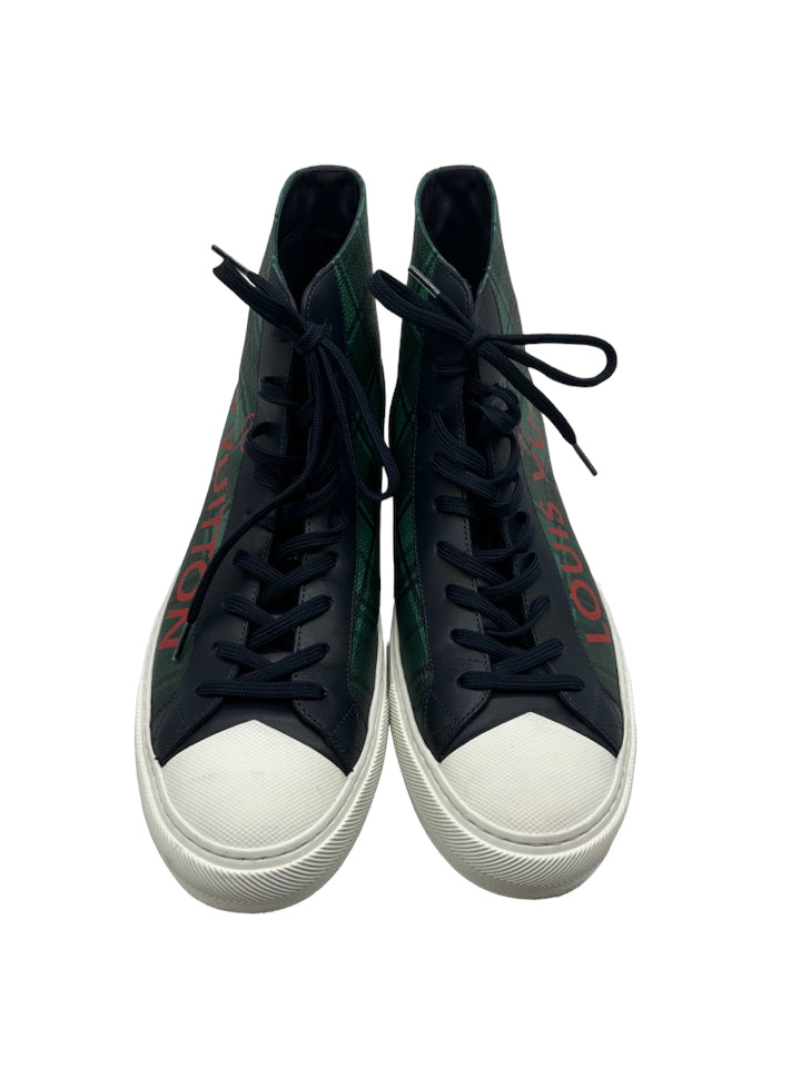 Louis Vuitton Burgundy Leather/Damier Ebene Sneakers sz 6.5 Mens – Mine &  Yours