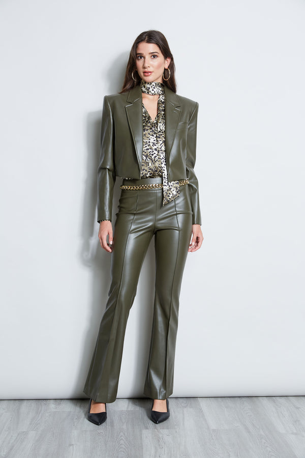 Camila Coelho Biker Leather Pants in Green & Black | REVOLVE