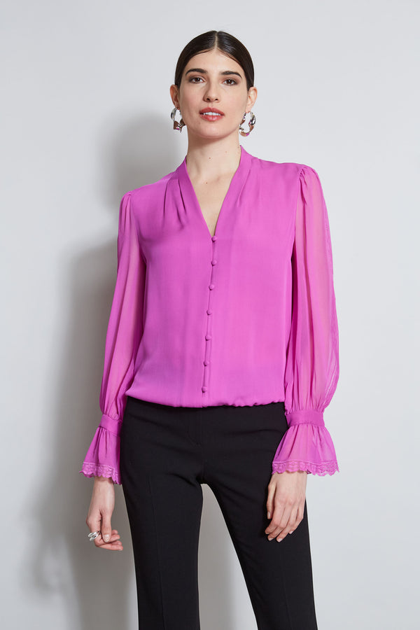 April Pleated Blouson Sleeve Top In Je L'adore Spring Sky