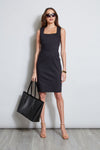 Sophisticated Sheath Zig Zag Print Sleeveless Square Neck Sheath Dress/Midi Dress