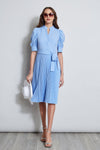 Crepe Ruched Pleated Puff Sleeves Sleeves Midi Dress With a Sash