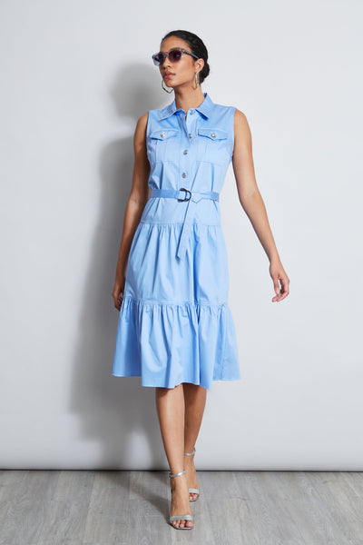 Pocketed Tiered Belted Sleeveless Midi Dress With a Sash