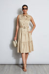 Sleeveless Belted Tiered Pocketed Midi Dress With a Sash