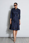 3/4 Sleeves Embroidered Wrap Midi Dress With a Sash