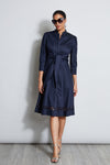 3/4 Sleeves Wrap Embroidered Midi Dress With a Sash