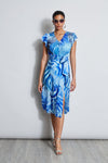 Flutter Sleeves Slit Silk Flared-Skirt Floral Print Midi Dress With a Sash