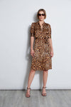 Summer Animal Cheetah Print Puff Sleeves Sleeves Ruched Slit Belted Short Shirt Dress With a Sash