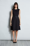 Belted Crew Neck Sleeveless Dress