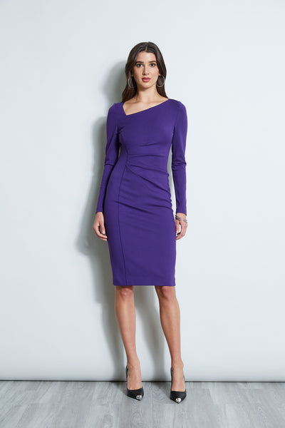 Ruched Asymmetric Long Sleeves Dress