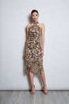 Mesh Sequined Halter Floral Print Cocktail Party Dress by Elie Tahari