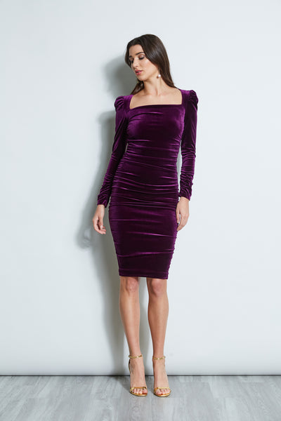 Sexy Square Neck Ruched Fitted Long Sleeves Dress