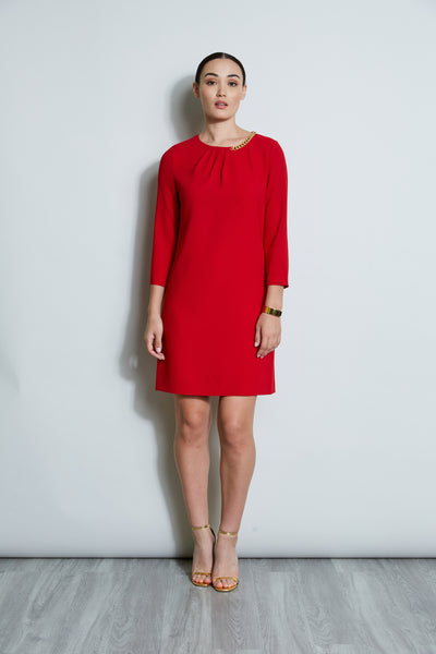 Asymmetric Pleated 3/4 Sleeves Shift Dress