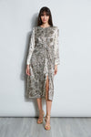 Sexy Jeweled Neck Draped Slit General Print Fall Long Sleeves Dress