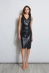 Pleated Ruched Faux Wrap Leather Sleeveless Dress