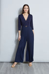 V-neck Pleated Belted Flowy Jumpsuit