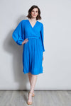 Fitted Pleated Faux Wrap Polyester Long Sleeves Dress