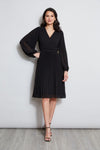 Long Sleeves Fitted Faux Wrap Pleated Polyester Dress