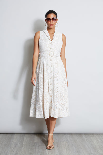 Sophisticated Flared-Skirt Belted Midi Dress With Pearls