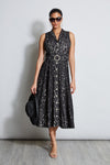 Sophisticated Flared-Skirt Belted Midi Dress With Pearls