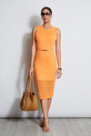 Sophisticated Sleeveless Sweater Knit Belted Bodycon Dress/Midi Dress