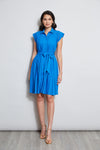 Elasticized Waistline Accordion Belted Pleated Collared Shirt Dress With a Sash