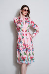 Sophisticated Floral Print Collared Shirt Midi Dress With a Sash