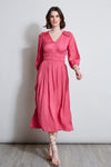 V-neck Long Sleeves Smocked 2012 Midi Dress With Ruffles