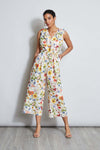 Sleeveless Floral Print Self Tie Wrap Ruffle Trim Jumpsuit With a Sash