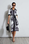 Sophisticated Collared Paisley Print Shirt Dress With a Sash