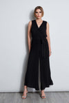 Flowy Pleated Faux Wrap Sleeveless Jumpsuit With a Sash