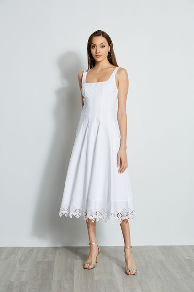 Geometric Print Flared-Skirt Sleeveless Square Neck Summer Corset Waistline Midi Dress