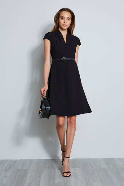 Short Sleeves Sleeves Pleated Belted Dress