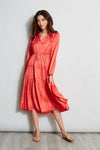 V-neck Polyester Long Sleeves Smocked Midi Dress With Ruffles