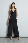 Sophisticated Elasticized Waistline Sleeveless Flowy Cutout Jumpsuit