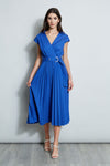 Faux Wrap Belted Pleated Accordion Portrait Neck Shirt Maxi Dress/Midi Dress With a Sash